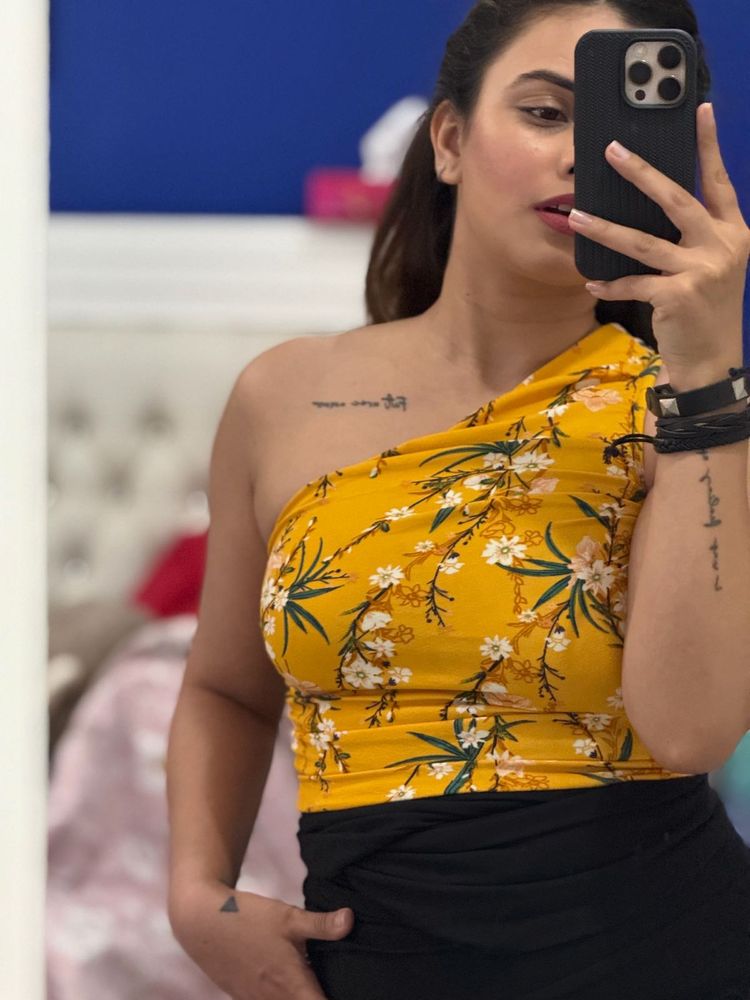 Uptownie Yellow Floral One Shoulder Top