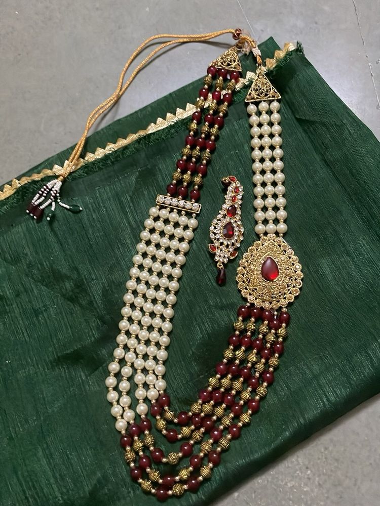 Elegant Pearl and Ruby Necklace Set