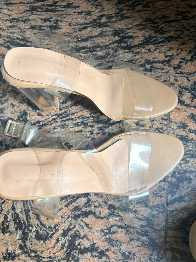 Strappy Clear Block Heels