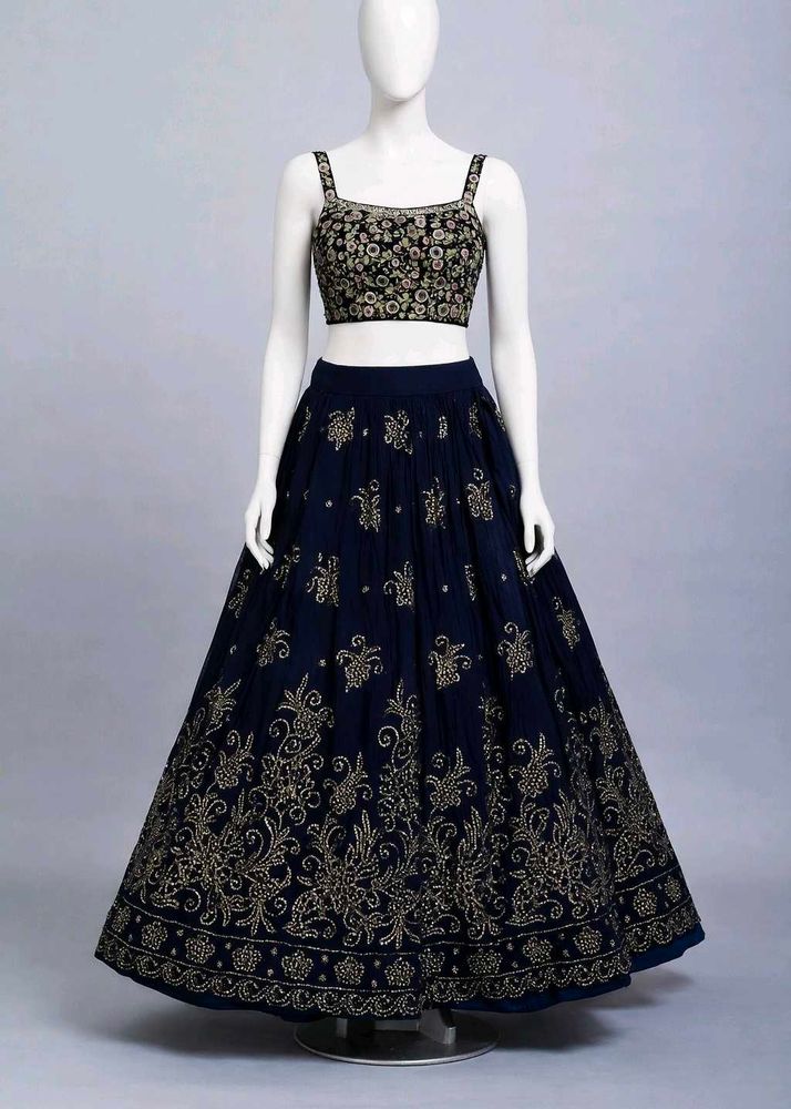 Elegant Navy Blue Embroidered Lehenga Set
