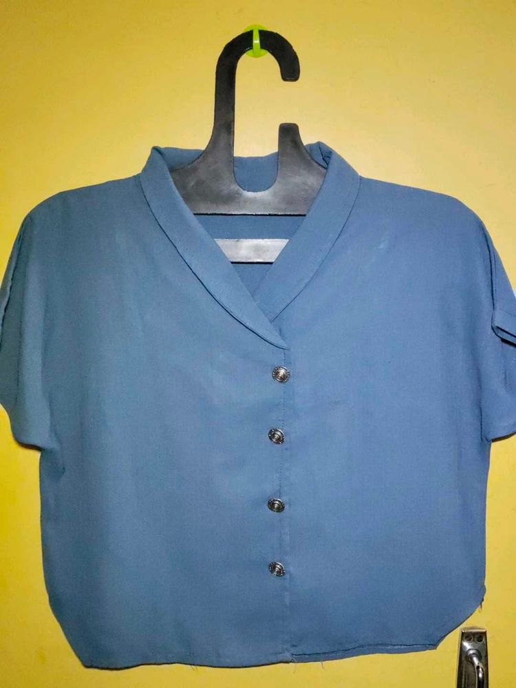 Stylish Blue Button-Down Top