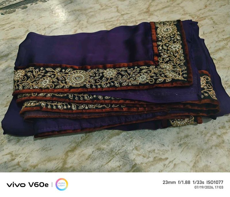 Exquisite Purple Embroidered Saree