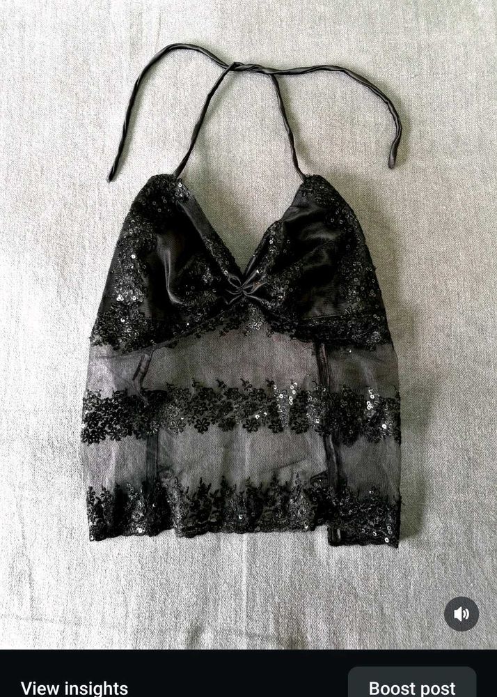 y2k Black Halter Neck Top