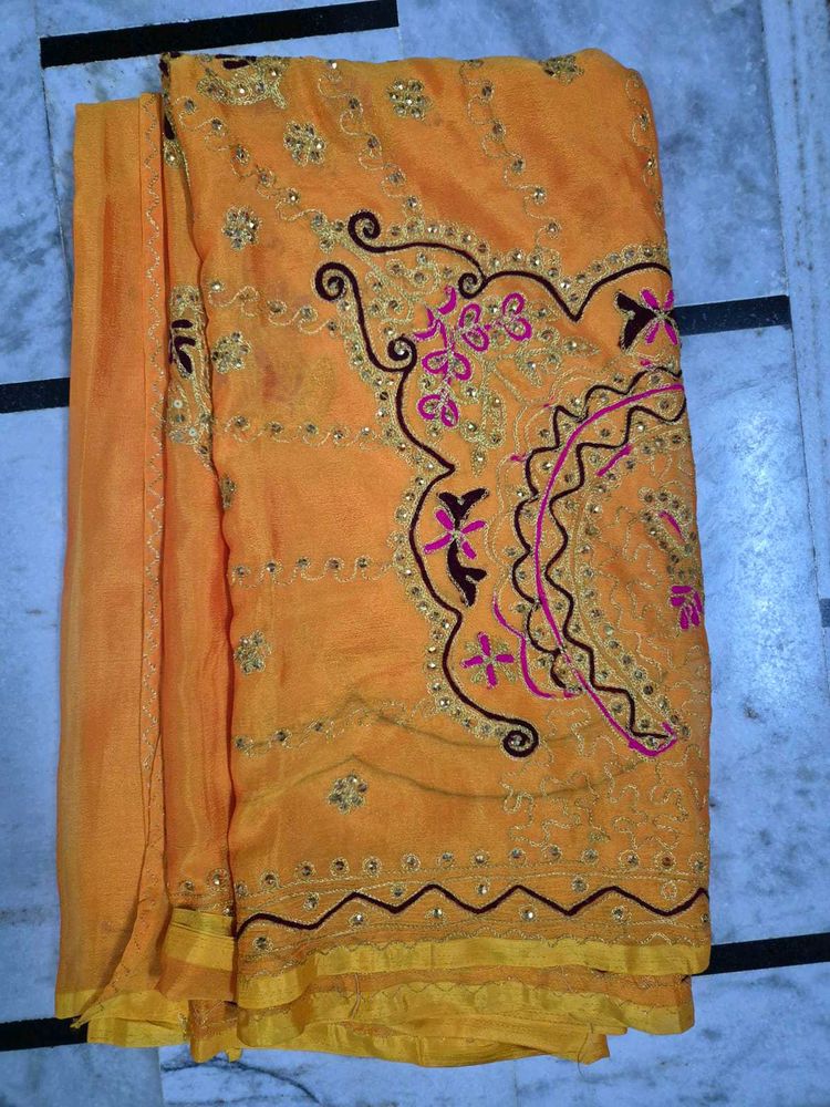 Orange Embroidered Saree