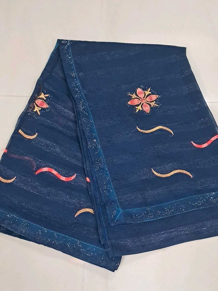 Elegant Blue Embroidered Saree