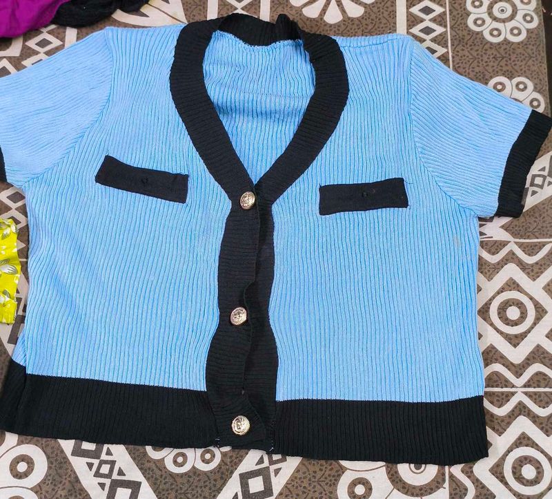 Baby Blue Knit Cardigan Top