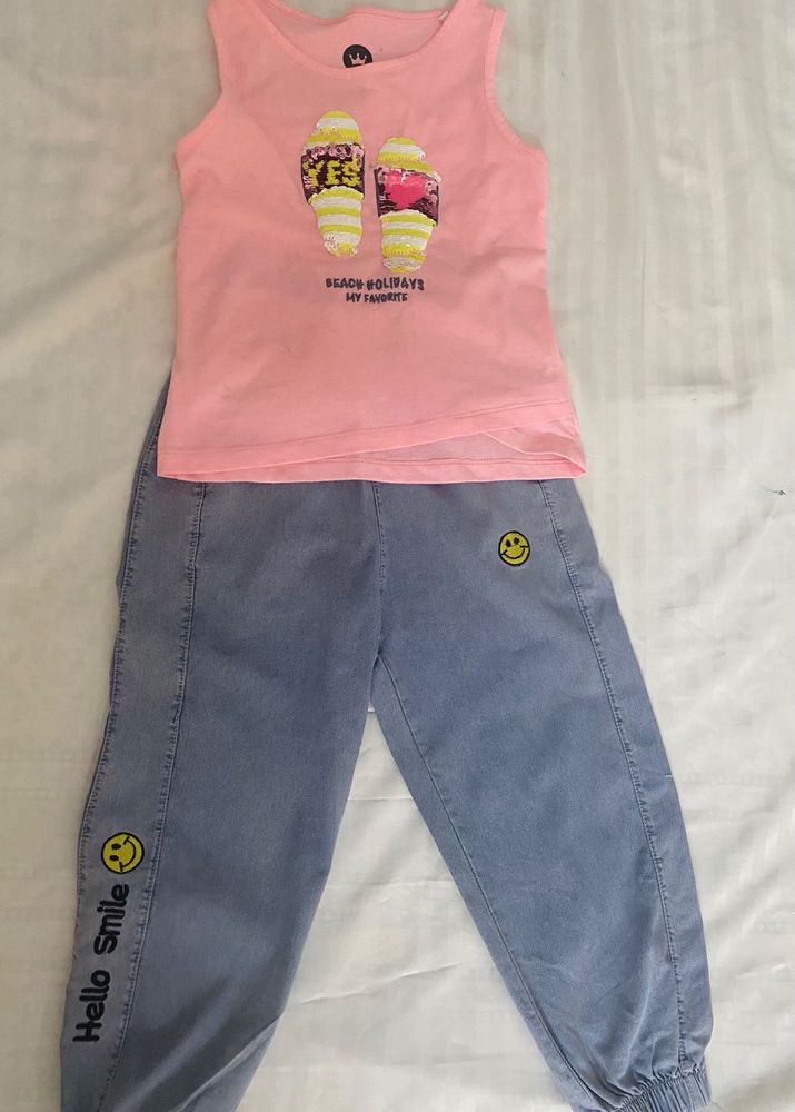 Top &amp; Denim Joggers Set (5-6 Yrs) Todays Offer