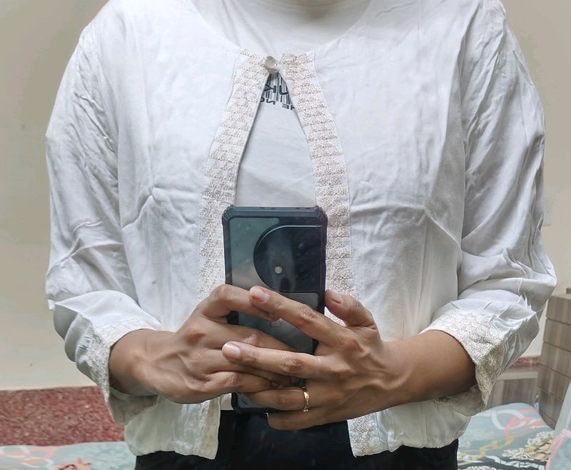 White Lace Trim Cardigan