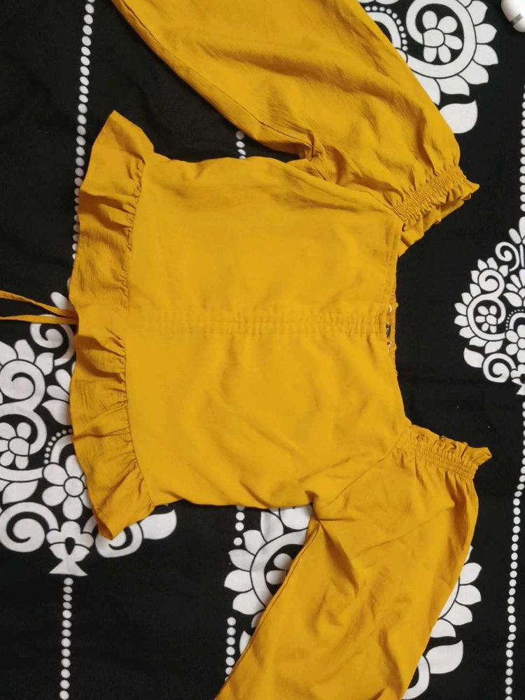 Mustard Yellow Ruffled Crop Top