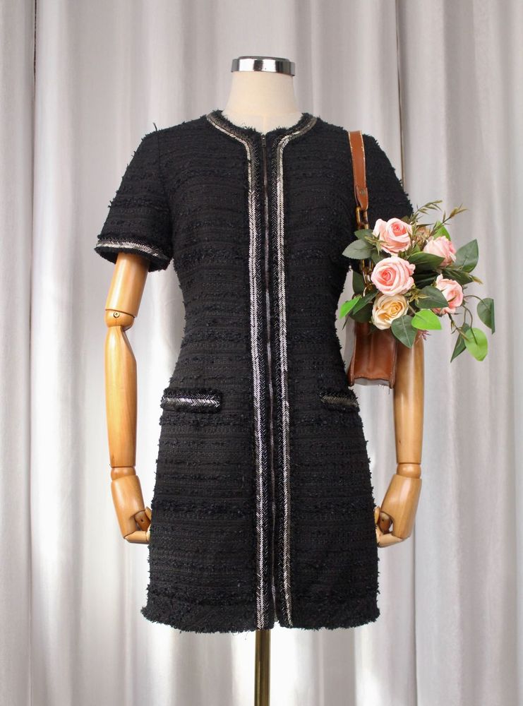 Chic Black Tweed Mini Dress