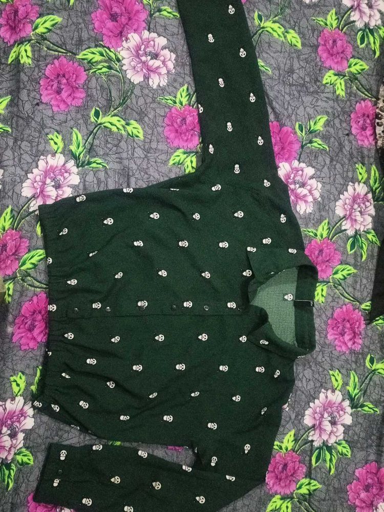 Green Panda Print Top