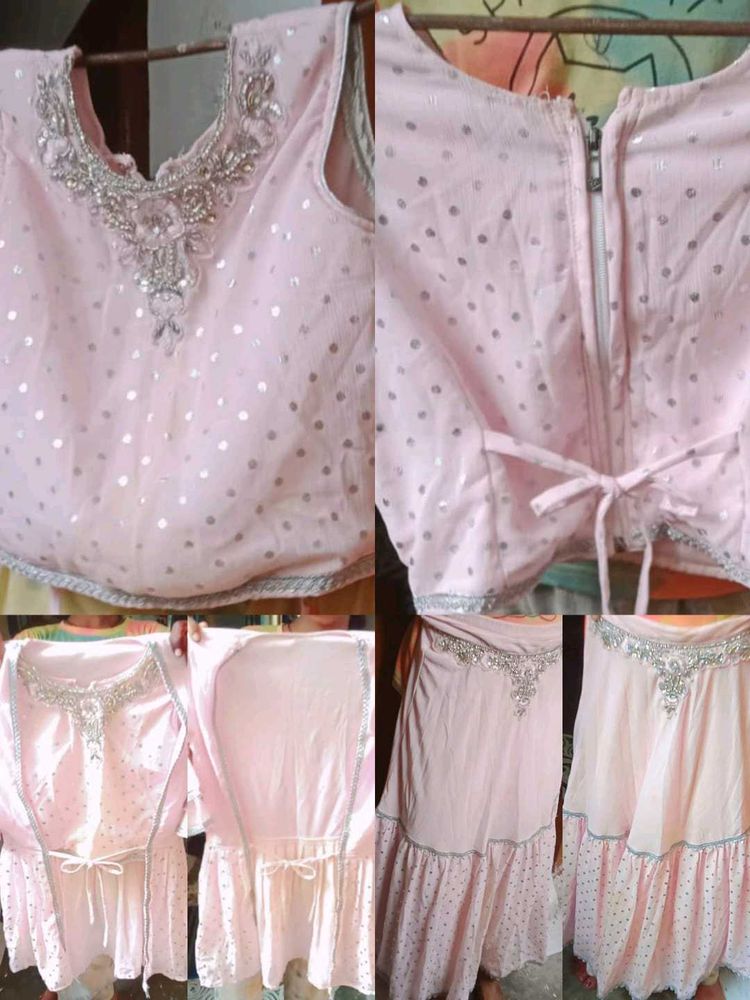 Pink Embroidered Lehenga Choli Set for girls