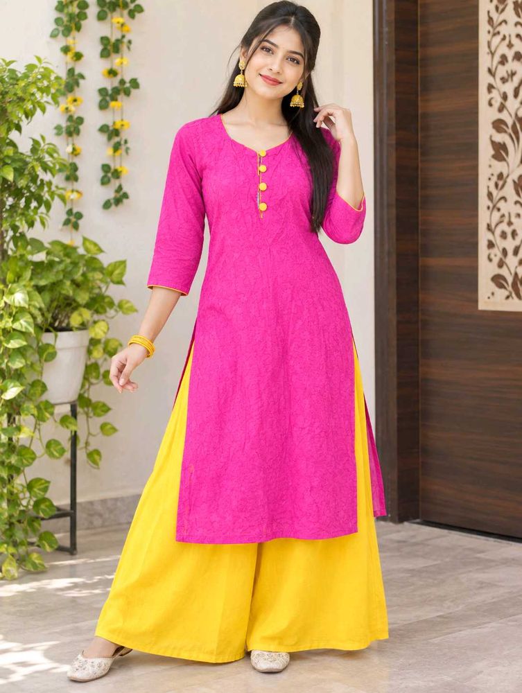 Vibrant Pink Kurta Set with Yellow Palazzo