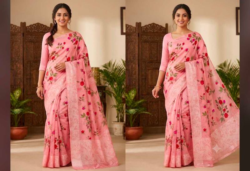 Beautiful Pink Floral Saree