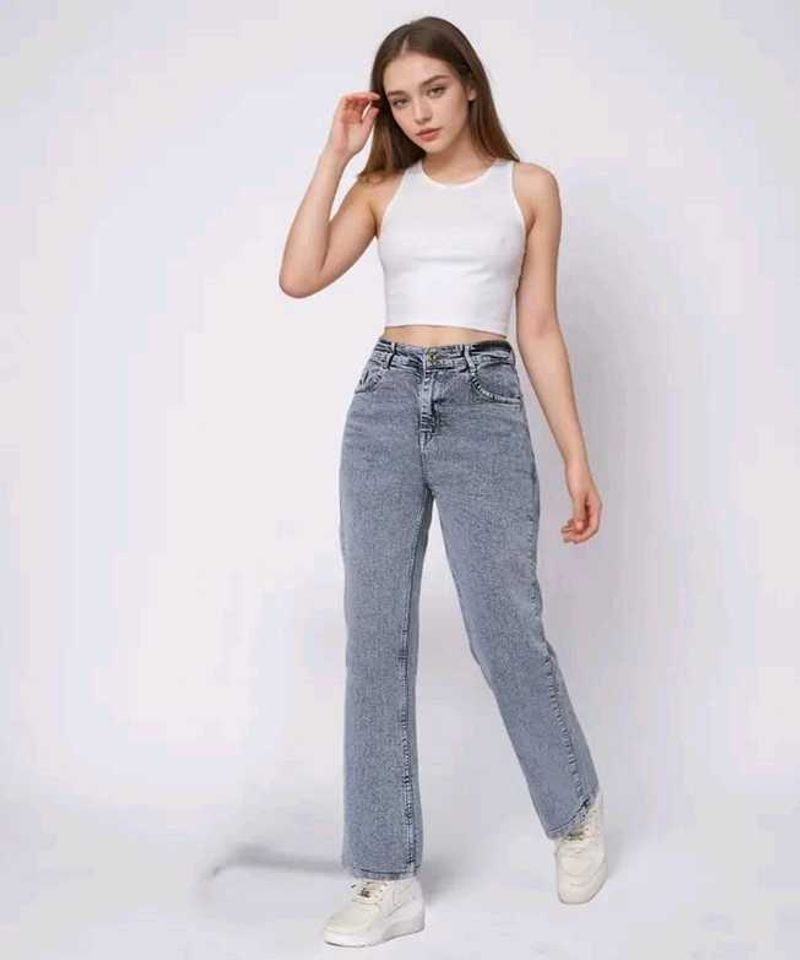 Grey straight Leg Denim Jeans
