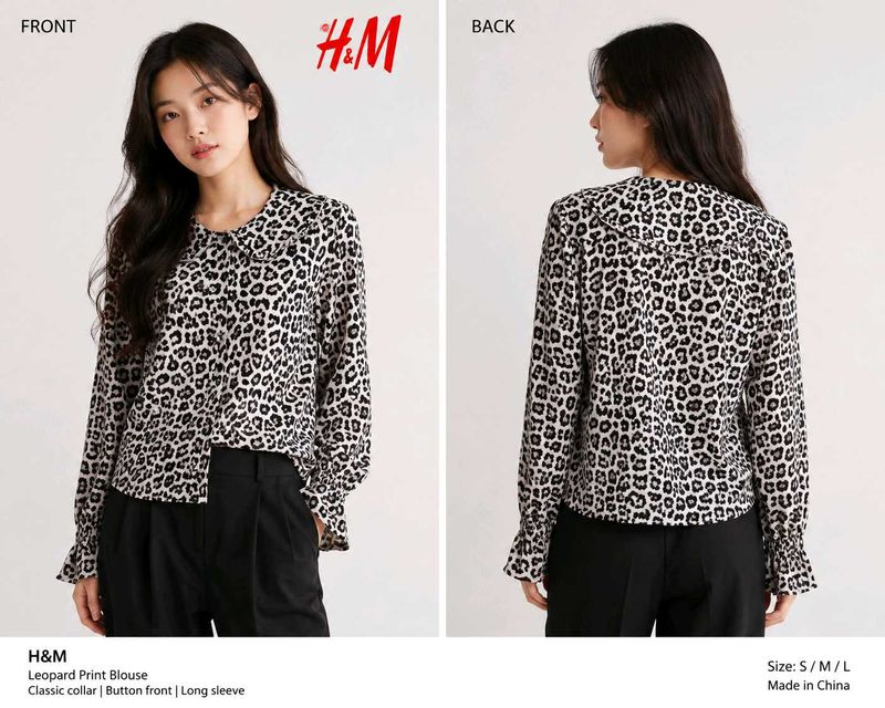 H&amp;M Leopard Print Blouse - Classic Collar