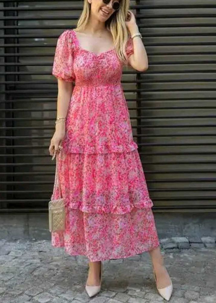 Floral pink full length dress