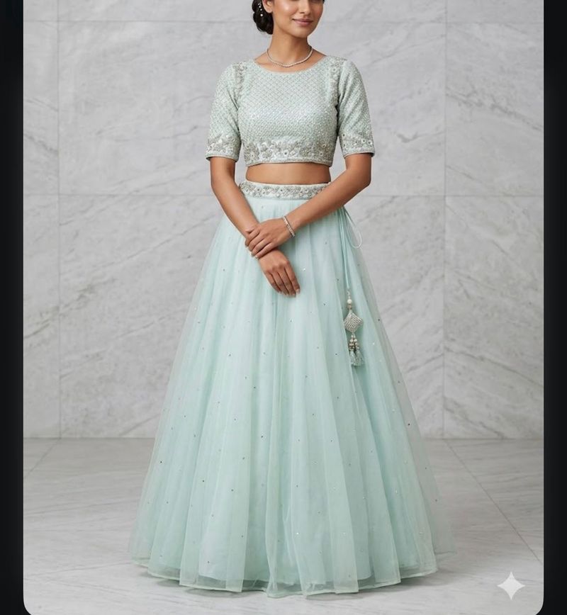 Elegant Mint Green Embellished Lehenga Choli