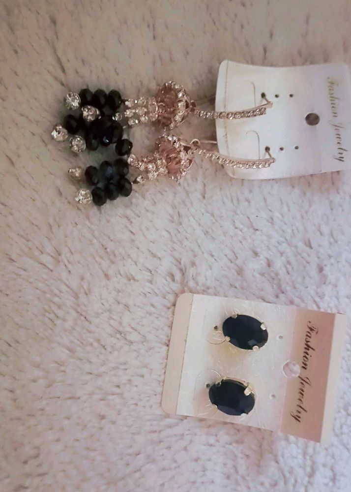 Elegant Black &amp; Crystal Earrings Set