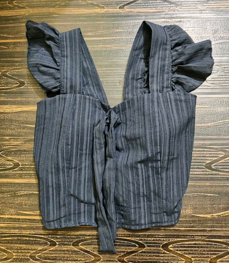 Chic Striped Tie-Front Flutter Top