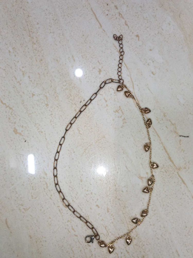 Gold Tone Chain Anklet with Heart Charms