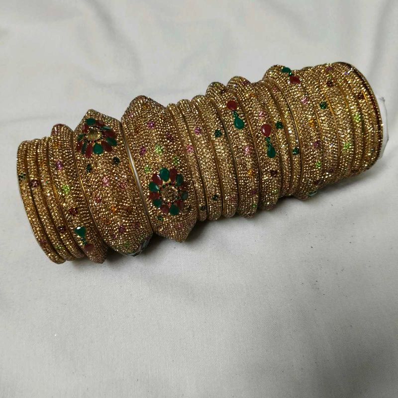 Sparkling Gold Bangles with Colorful Stones
