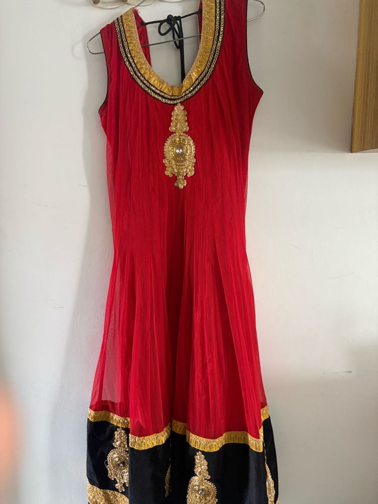 Stunning Red &amp; Black Anarkali Gown