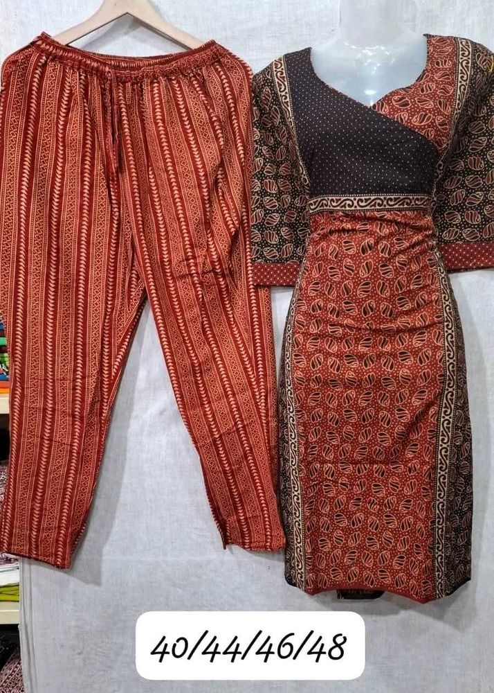 Ajrakh Cotton Kurti And Pant Set
