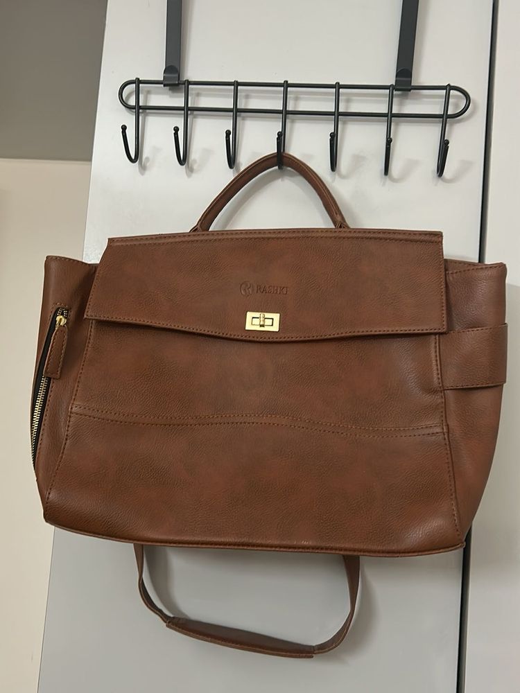 RASHKI Stylish Brown Tote Handbag Laptop Sleeve In