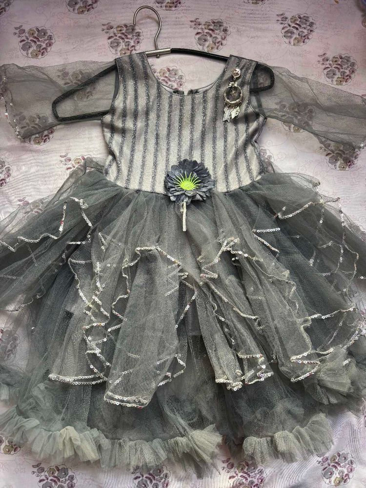 Sparkling Grey Party Gown for Girls