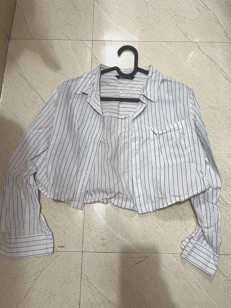 Striped Cropped Button-Up Shirt
