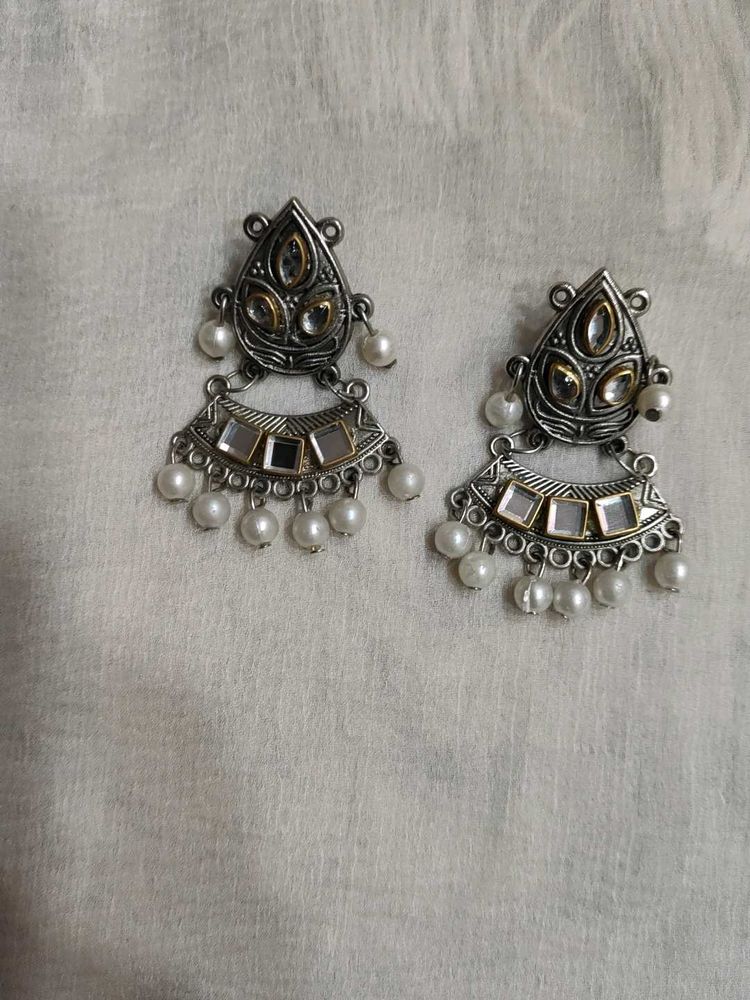 Elegant Oxidized Silver Jhumka Earrings