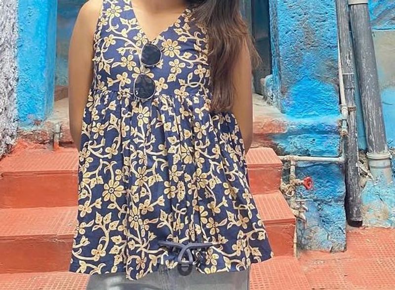 Navy Blue Floral Print Maxi Dress