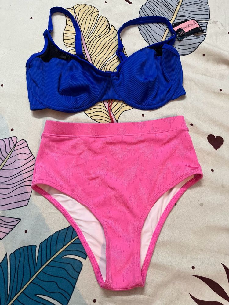 🪼🦩Combo Ribbed Bikini Set - Blue &amp; Pink