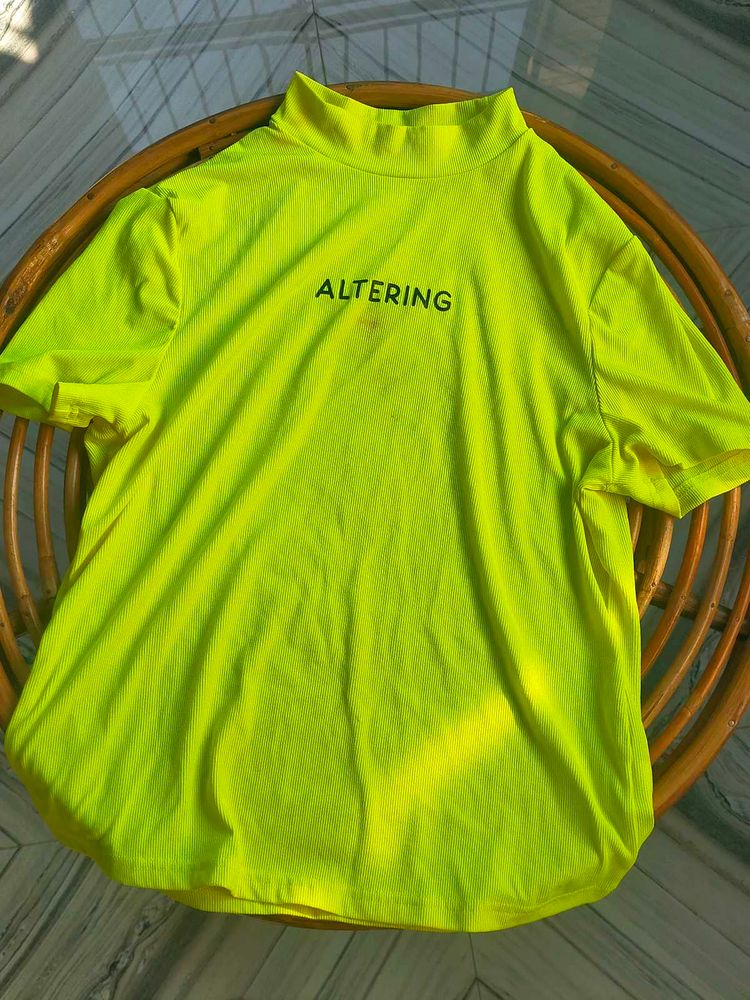 Neon Green Mock Neck T-Shirt