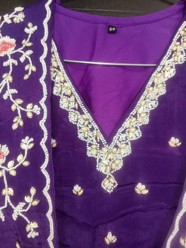 Beautiful Purple Embroidered crop top with plazo j