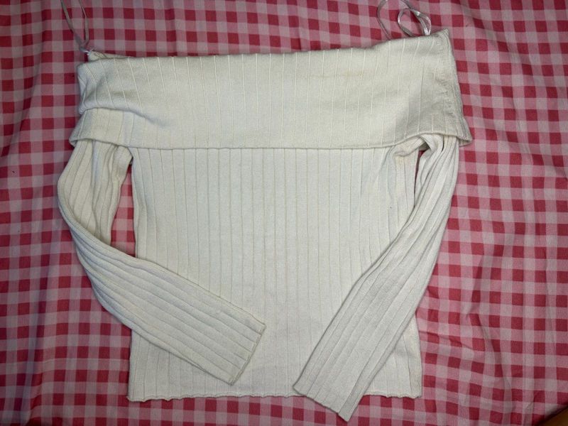 Off-Shoulder Ribbed Sweater Top