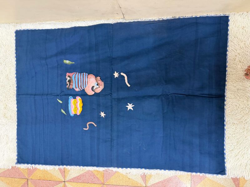 Unique Hand-Painted Blue Blanket