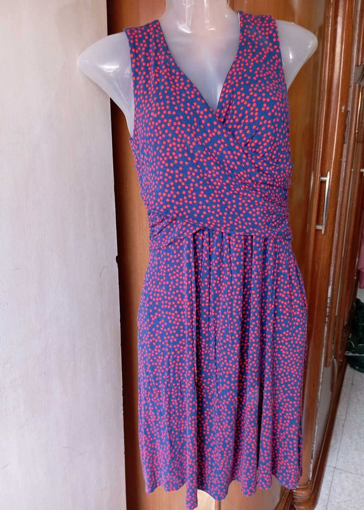 Blue &amp; Red Polka Dot Dress