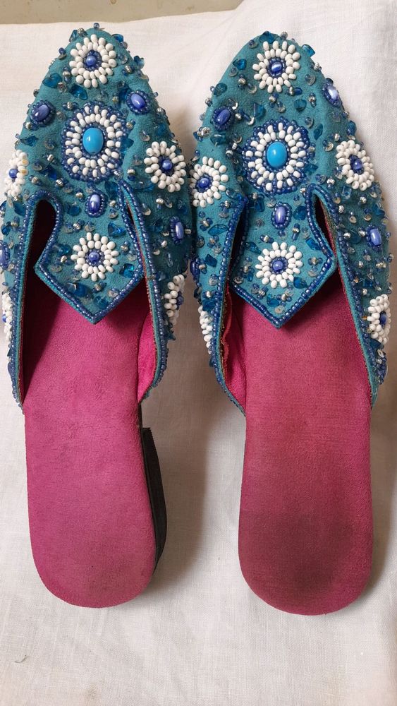 Handcrafted Mules with semi precious stones