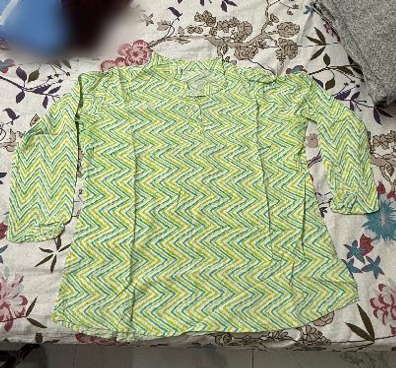 Green Cotton Short Kurti