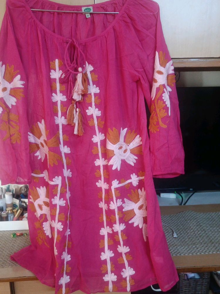 Pink Embroidered Tunic Dress