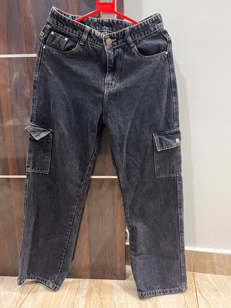 Womens Charcoal Black Cargo Jeans