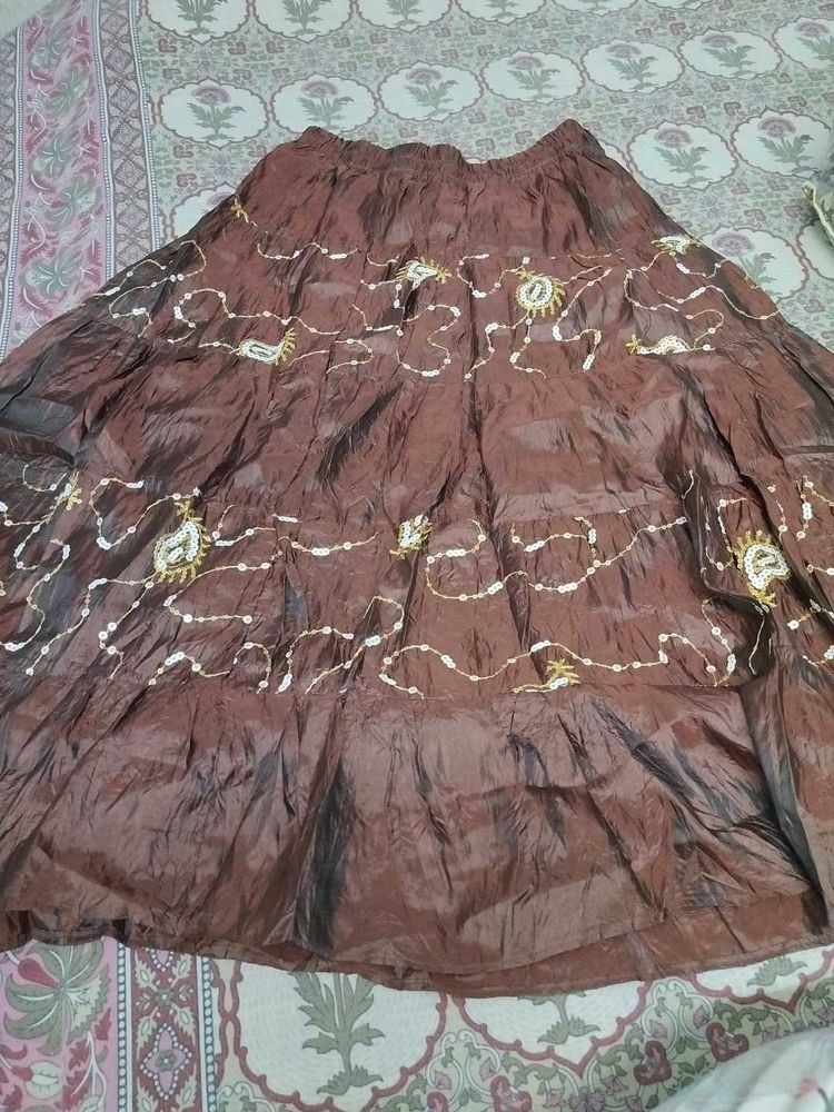 Brown Embroidered Skirt