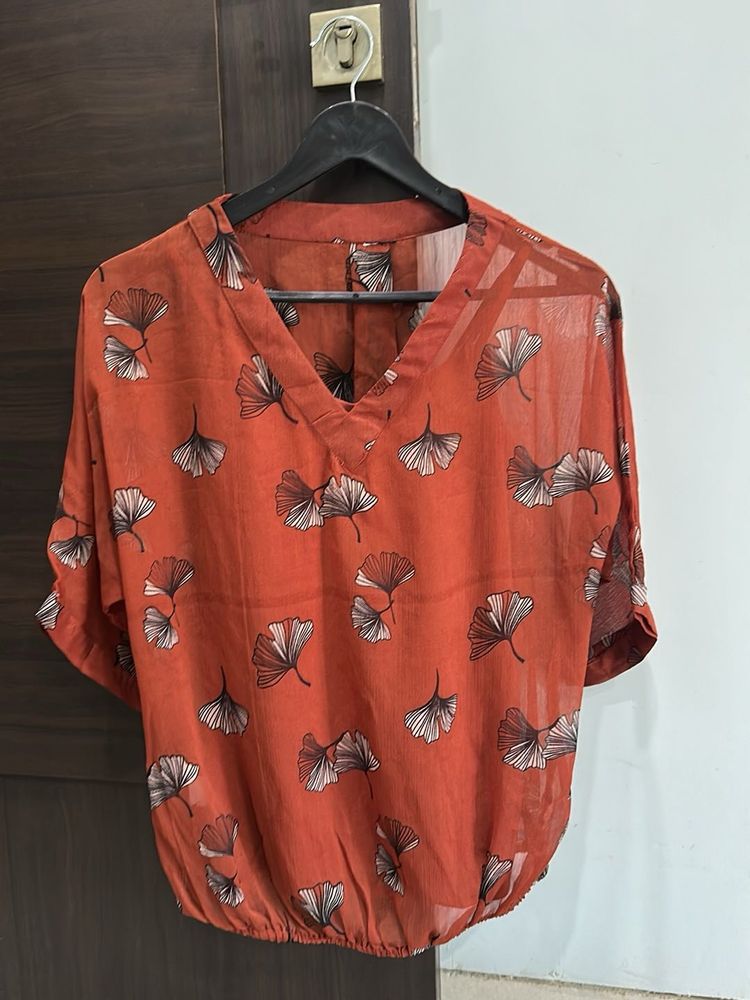 Chic Orange Floral Print Top