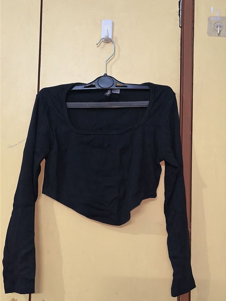 Black Asymmetrical Long Sleeve Top