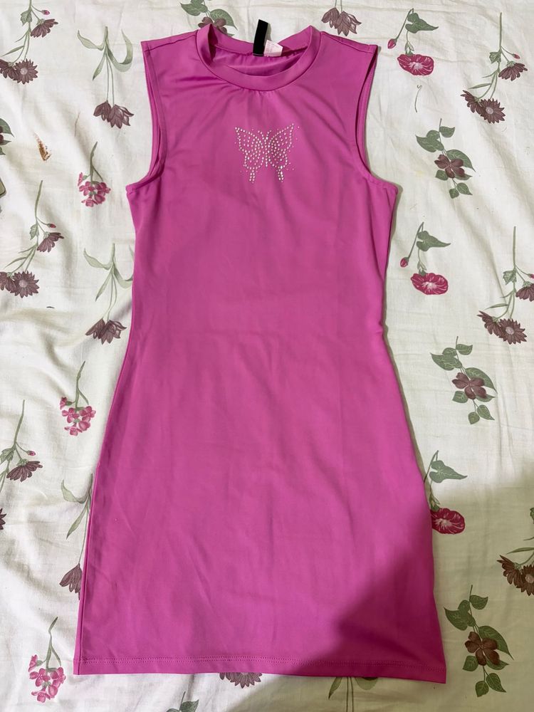 Pink Rhinestone Butterfly Dress