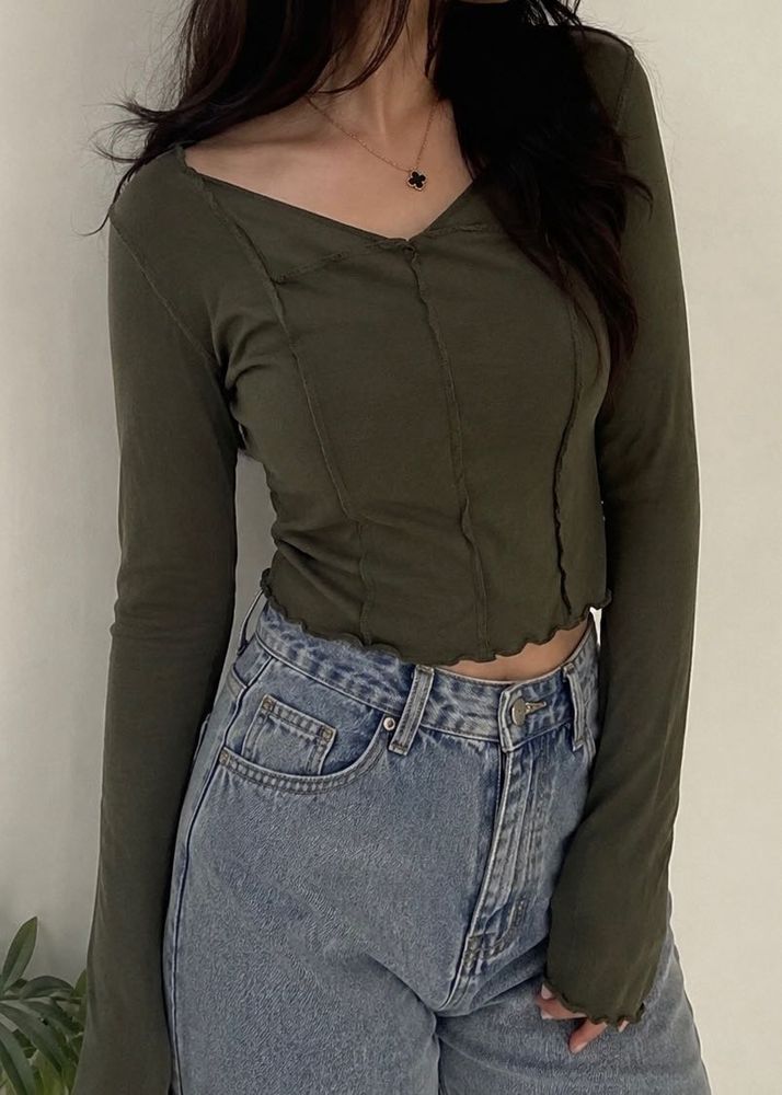 Savana Olive Green Long Sleeve Top