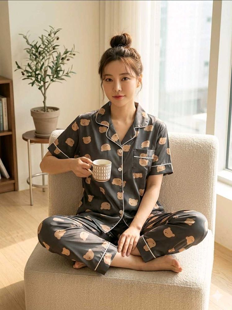 Cute Bear Print Korean Style Pajama Set