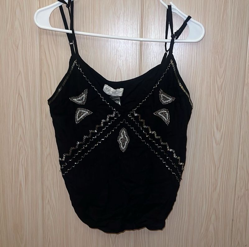 Embellished Black Cami Top